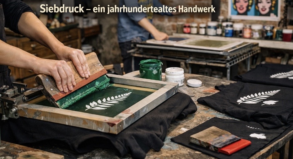 Siebdruck Workshop in Stuttgart – kreativ drucken in der DIY-Werkstatt: Bedrucke mit Deinen Motiven Taschen, Tücher, Hoodies, Shirts, Pullis, Poster, Karten etc. Erlebe Siebdruck in unserem Workshop in Stuttgart-West. Inhalte: In diesem Kurs bekommst du eine Einführung in Technik, Siebe, Schablonen und Print, lernst deine eigenen Motive und Designs auf Papier (Kunst-Drucke) und Textil zu drucken. Im Atelier-Werkstatthaus sind vorhanden: Siebe in verschiedenen Formaten, Farben, Textilien (Auswahl an Shirts, Hoodies, Taschen) gegen Gebühr, Material wie Papier, Stifte etc. – ideal für Einsteiger und Kreative. Ziel: Angeleitet durch Fachpersonal frei drucken, was du möchtest. Wähle dein Motiv, dein Format und deine Farben aus und gestalte eigene Drucke in kurzer Zeit gemeinsam mit anderen. Unsere Veranstaltungen und Kurse bieten dir Wissen, Praxis und kreative Art an einem Tag. Termine gehen 2,5 Stunden mit kurzer Pause und Snacks zum Essen, Preis: 100 Euro, Uhrzeit und Hinweise erhältst du per Mail – Open für alle, die neue Kenntnisse im Druck sammeln wollen (Erwachsene und Kinder). Materialien zum mitbringen: eigene Textilien oder spezielle Papiere, die ihr bedrucken wollt. Wichtig: 1 Sieb = 1 Farbe = wir drucken einfarbig, maximal 2farbig, da in 2,5 h nicht mehr Zeit zur Verfügung steht.